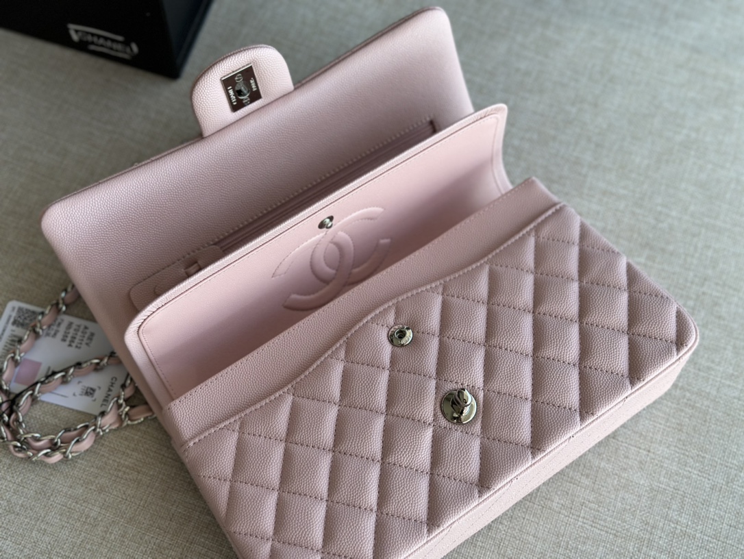 CHANEL CLASSIC DOUBLE FLAP BAG CAVIAR SILVER HARDWARE LIGHT PINK 25CM - Image 4