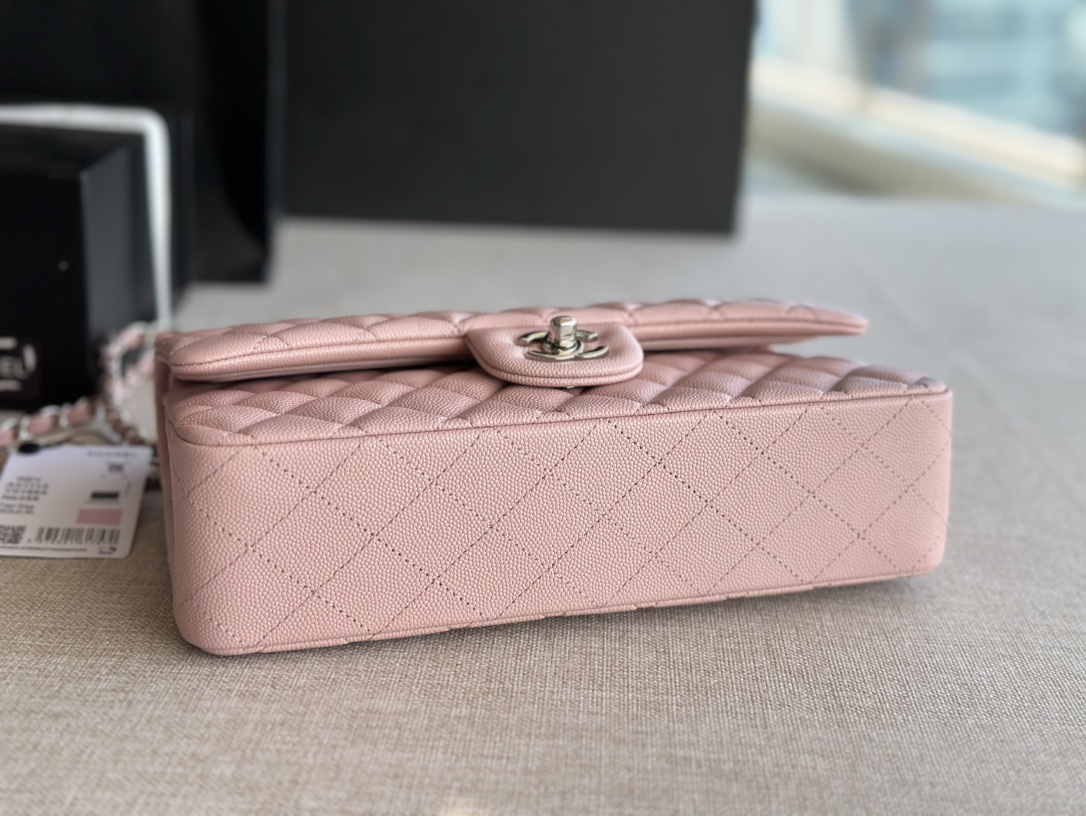 CHANEL CLASSIC DOUBLE FLAP BAG CAVIAR SILVER HARDWARE LIGHT PINK 25CM - Image 5