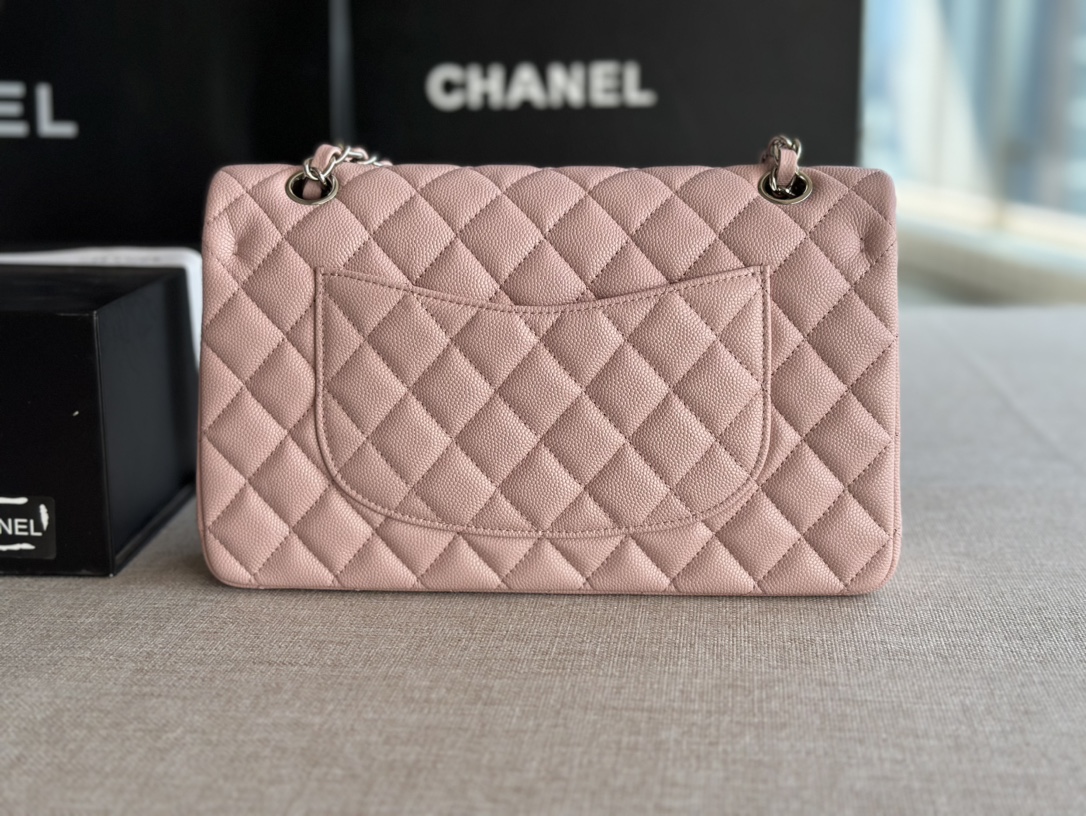 CHANEL CLASSIC DOUBLE FLAP BAG CAVIAR SILVER HARDWARE LIGHT PINK 25CM - Image 7