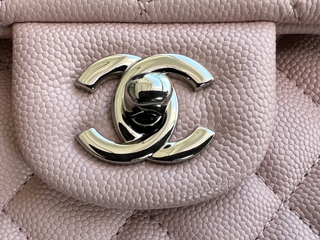 CHANEL CLASSIC DOUBLE FLAP BAG CAVIAR SILVER HARDWARE LIGHT PINK 25CM - Image 8