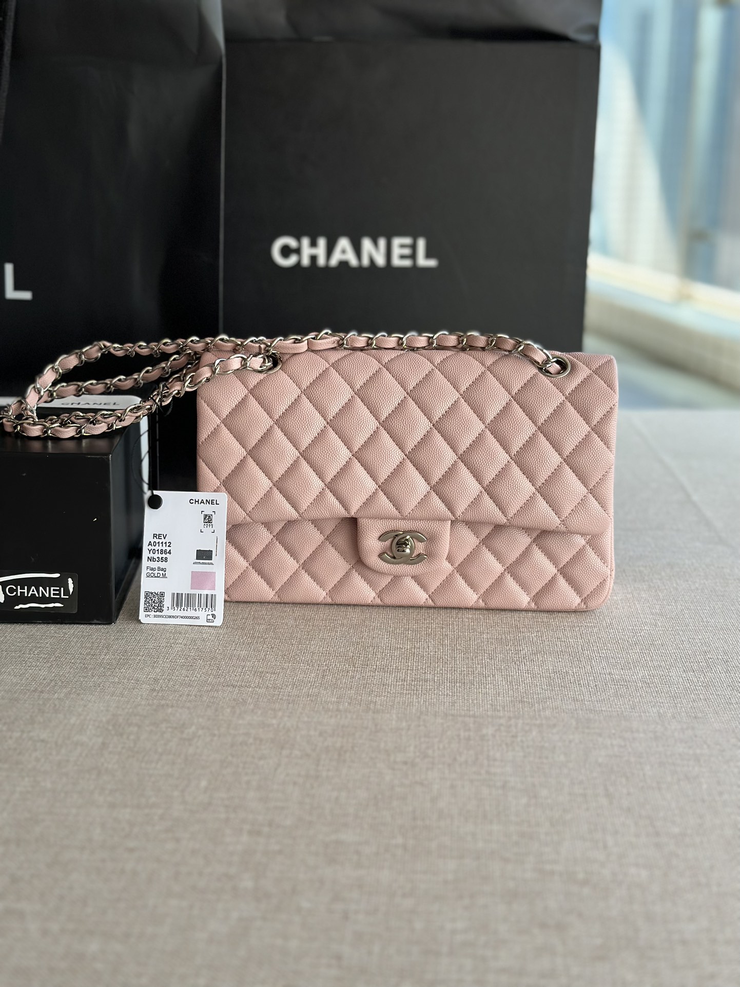 CHANEL CLASSIC DOUBLE FLAP BAG CAVIAR SILVER HARDWARE LIGHT PINK 25CM - Image 10