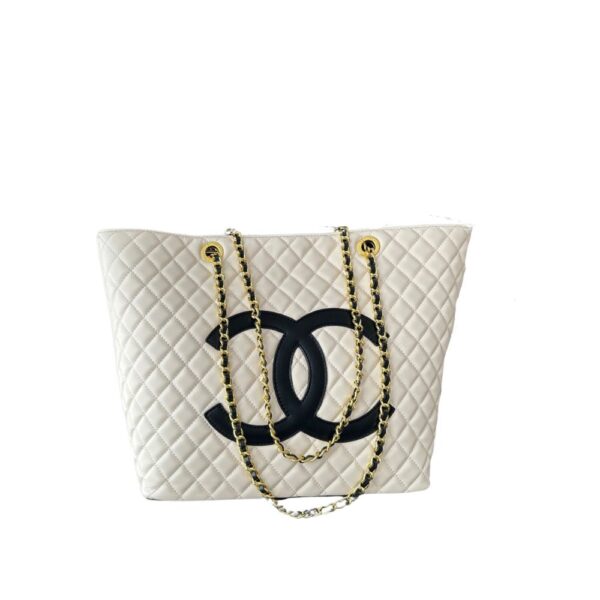 CHANEL CC SHOPPING BAG WITH CHAIN LEATHER WHITE 32CM