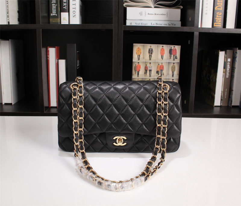 CHANEL CLASSIC FLAP BLACK GOLD HARDWARE 25CM - Image 10