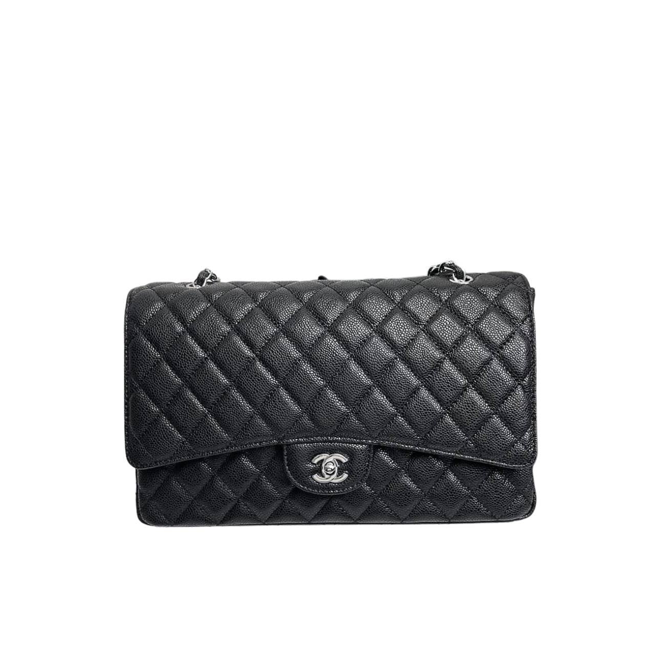 CHANEL CLASSIC FLAP SLIVER HARDWARE BLACK 33CM