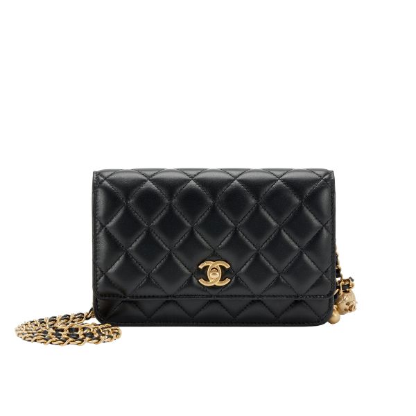 CHANEL WOC FALP PEARL CRUSH BAG WITH CHAIN BLACK 19CM