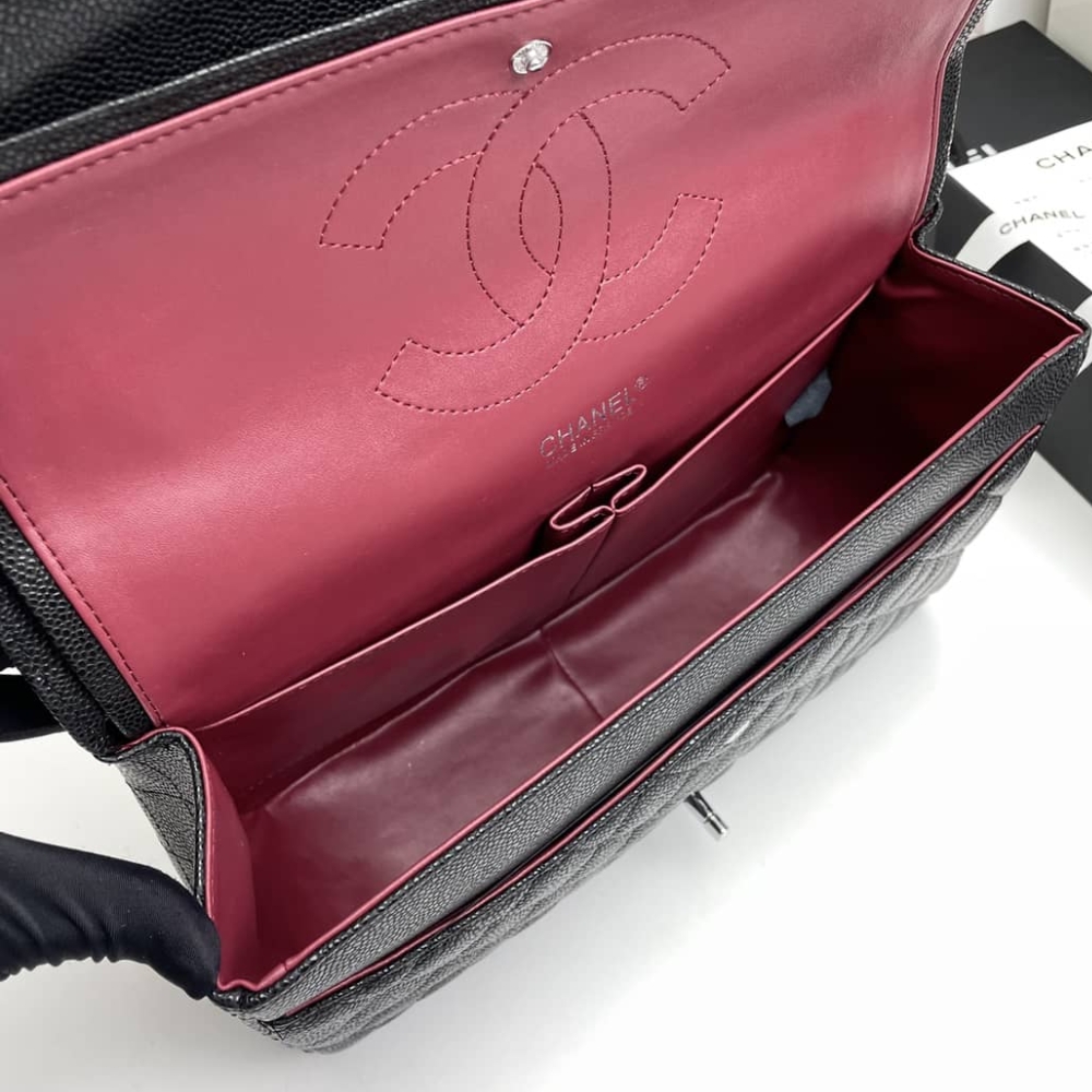 CHANEL CLASSIC FLAP SLIVER HARDWARE BLACK 33CM - Image 8