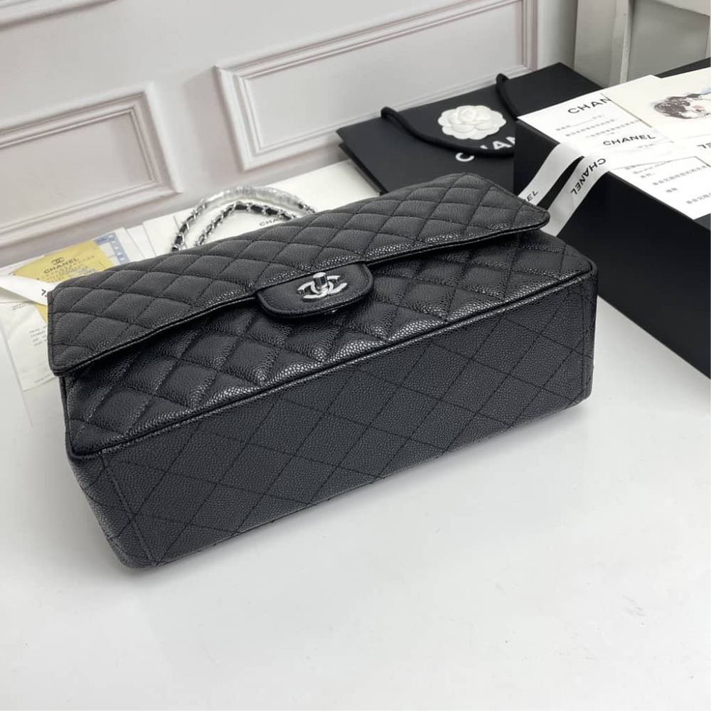 CHANEL CLASSIC FLAP SLIVER HARDWARE BLACK 33CM - Image 9