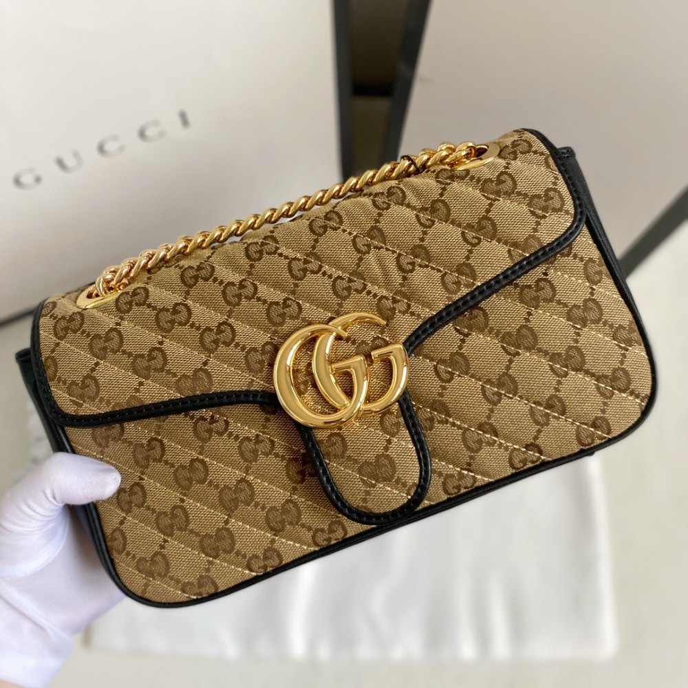 GUCCI GG MARMONT SHOULDER BAG BEIGE BLACK 26CM 443497 HVKEG 9772 - Image 2