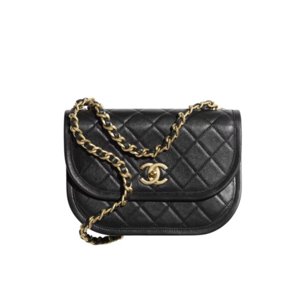 CHANEL CROSSBODY BAG LEATHER AND GOLD TONE METAL BLACK 23CM AS4845 B16235 94305