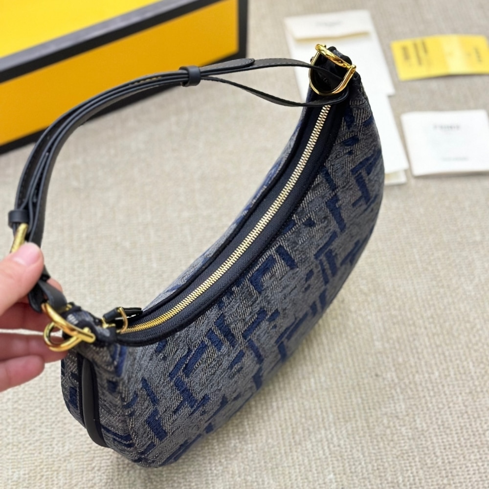 FENDI FENDIGRAPHY SMALL DARK BLUE FF CHENILLE BAG 30CM 8BR798ASU0F1PQM - Image 7