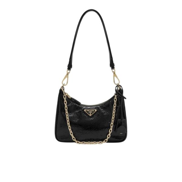 PRADA RE EDITION MINI BAG IN NAPLAK PATENT LEATHER BLACK 28CM