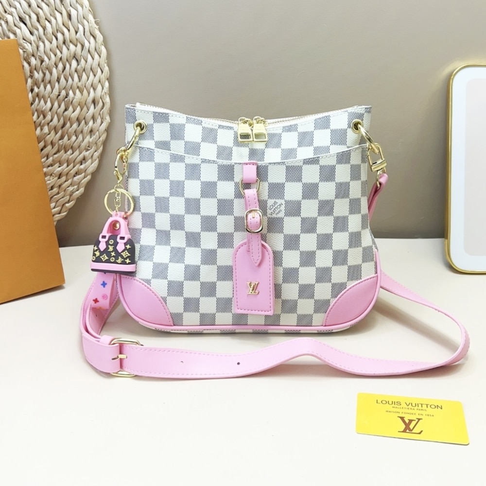 LOUIS VUITTON ODÉON SHOULDER BAG DAMIER AZUR WITH PINK DETAIL 26CM - Image 2
