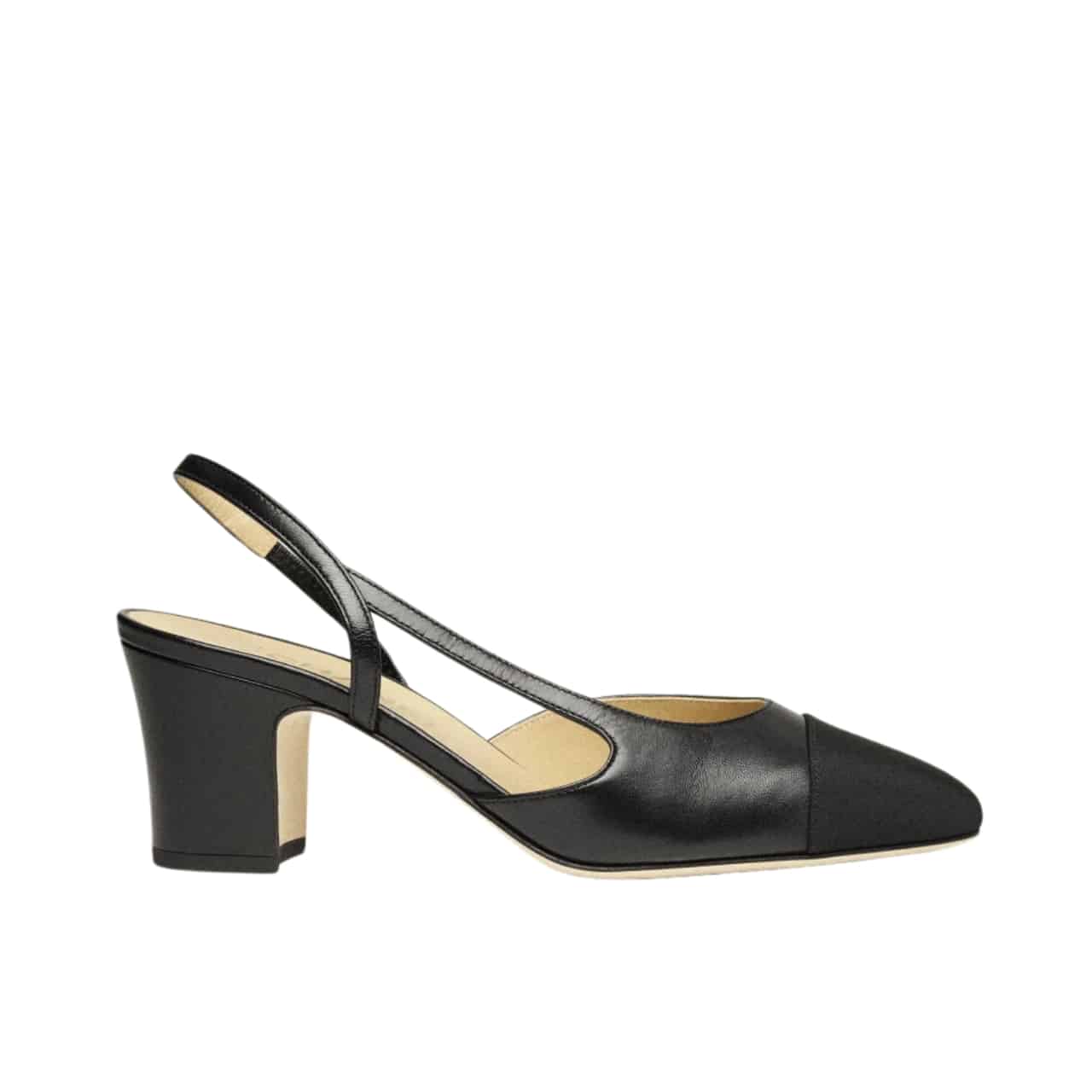 CHANEL SLINGBACKS GOATSKIN & GROSGRAIN BLACK
