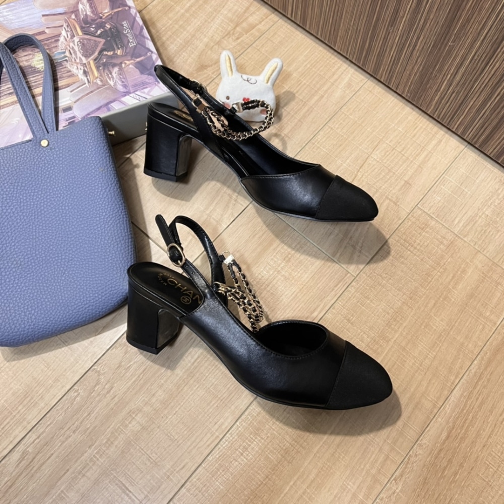 CHANEL SLINGBACKS GOATSKIN & GROSGRAIN BLACK - Image 5