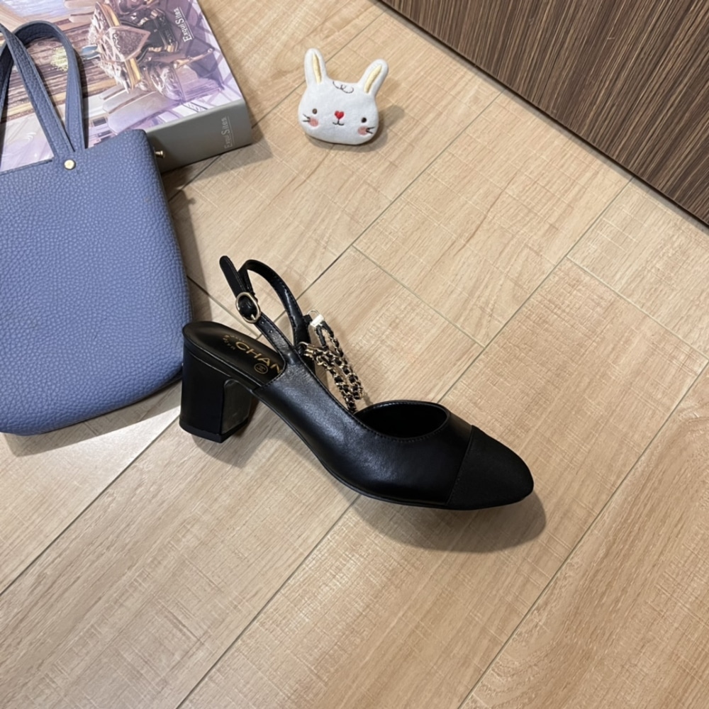 CHANEL SLINGBACKS GOATSKIN & GROSGRAIN BLACK - Image 4