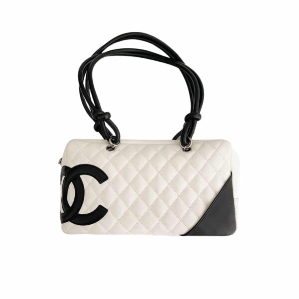 CHANEL CAMBON BOWLER BAG QUILTED LEATHER WHITE AND BLACK 26CM