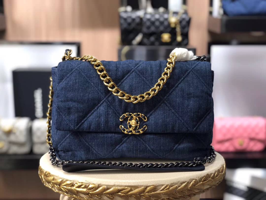 CHANEL 19 FLAP DENIM BAG BLUE 37CM AS1160 B02876 N6832 - Image 5