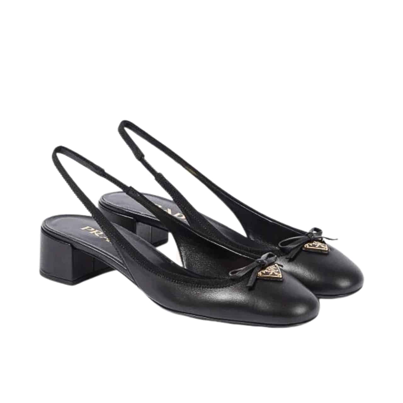 PRADA TRIANGLE LOGO BOW SLINGBACK PUMP IN BLACK
