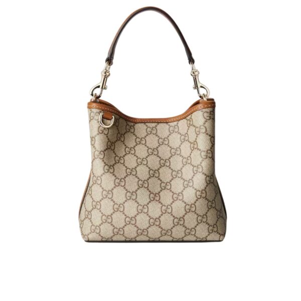 GUCCI GG EMBLEM MINI BUCKET BAG BEIGE AND DARK BROWN 21CM ‎815118 FAD6L 9758
