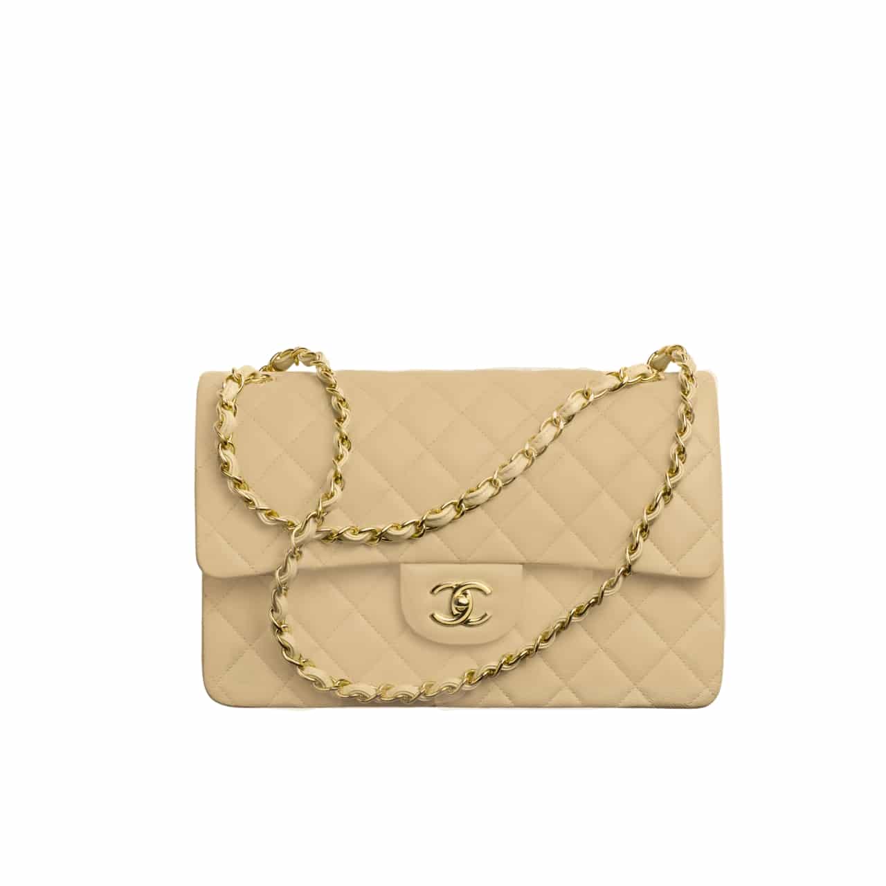 CHANEL CLASSIC FLAP BEIGE GOLD HARDWARE 33CM