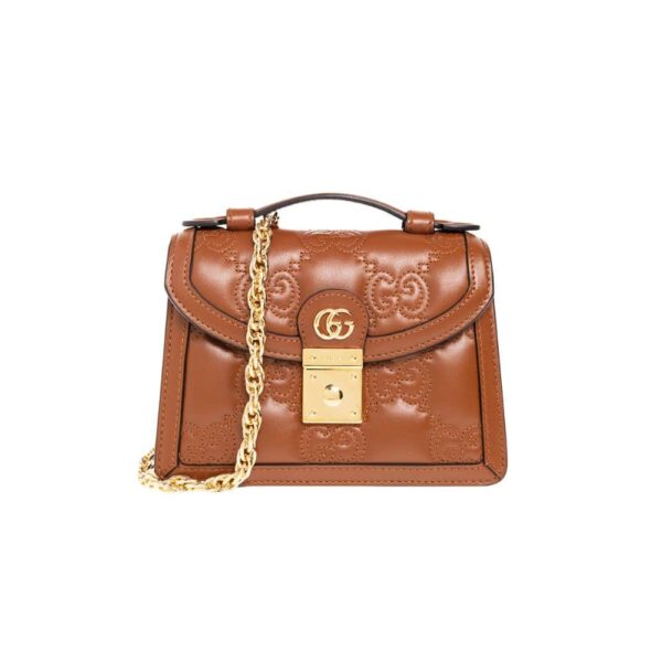 GUCCI GG MATELASSÉ SMALL TOP HANDLE BAG BROWN 20CM