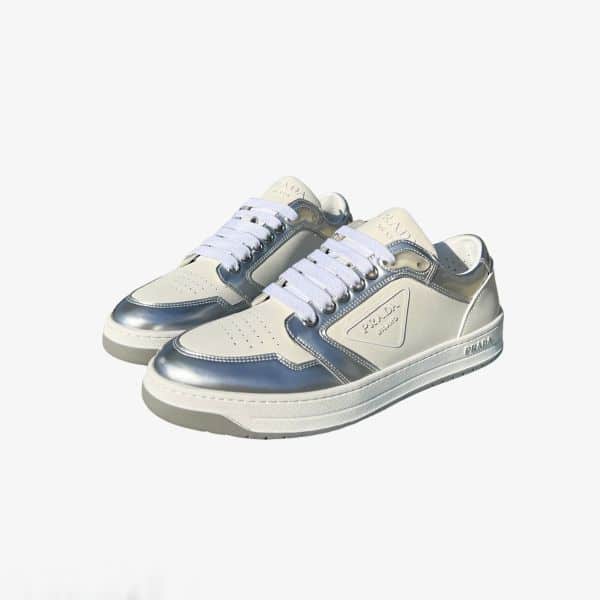 PRADA DISTRICT PERFORATED LEATHER SNEAKERS SLIVER