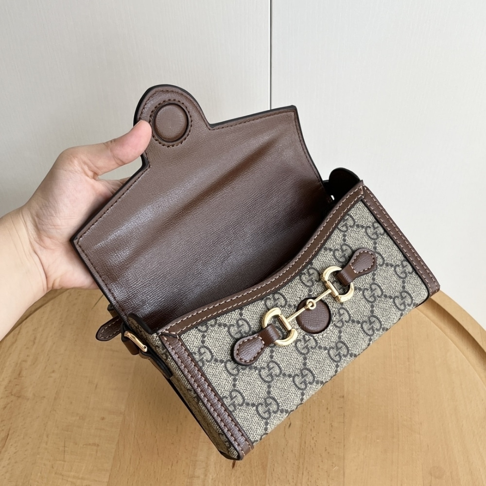 GUCCI HORSEBIT 1955 MINI BAG BEIGE AND DARK BROWN GG SUPREME 18CM 699296 92TCG 8563 - Image 8