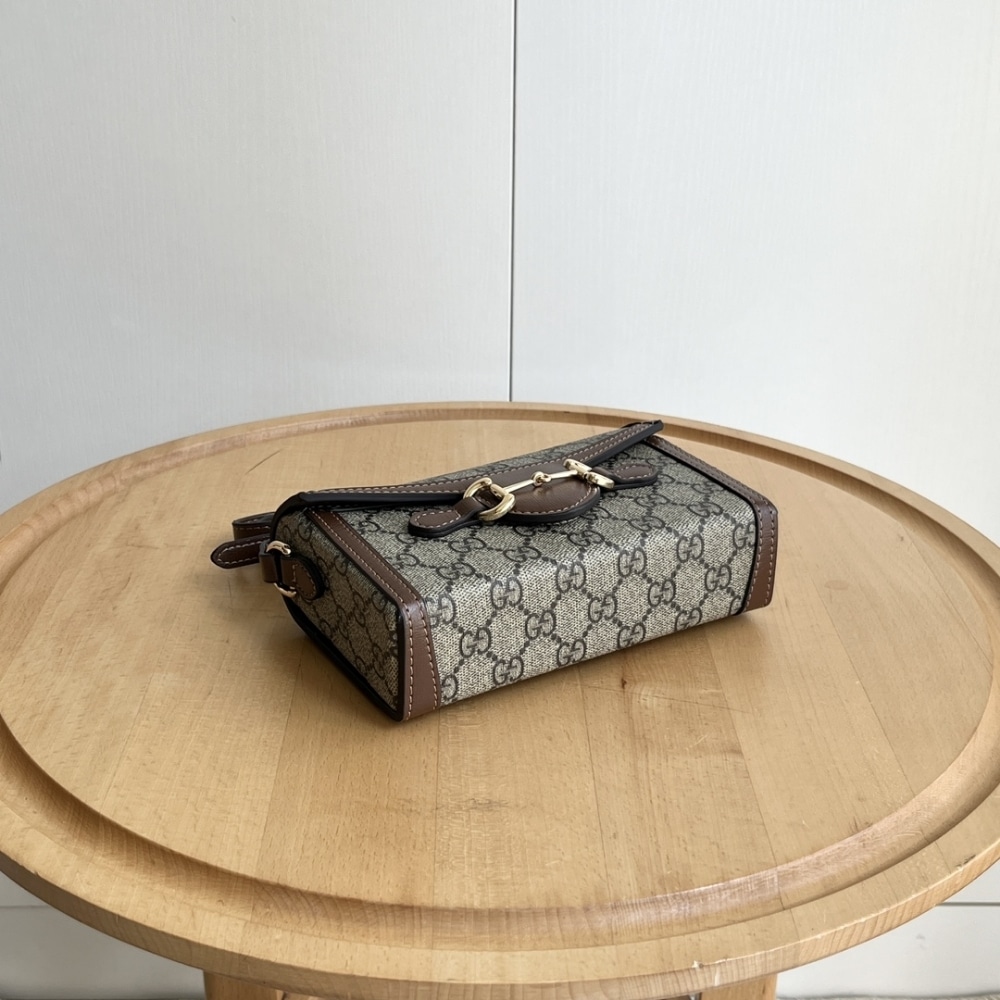 GUCCI HORSEBIT 1955 MINI BAG BEIGE AND DARK BROWN GG SUPREME 18CM 699296 92TCG 8563 - Image 7
