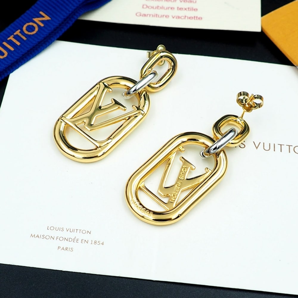 LOUIS VUITTON EVERYDAY CHAIN LV EARRINGS GOLD AND SILVER - Image 5