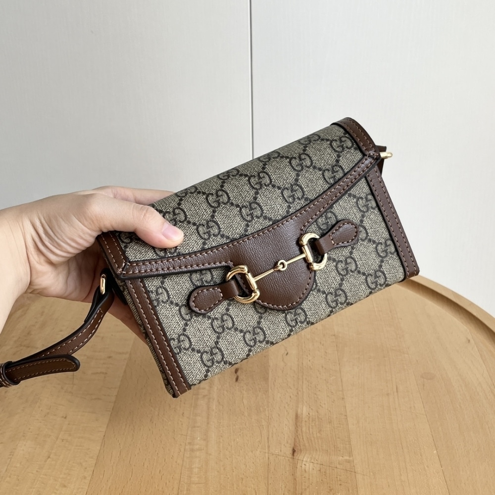 GUCCI HORSEBIT 1955 MINI BAG BEIGE AND DARK BROWN GG SUPREME 18CM 699296 92TCG 8563 - Image 6