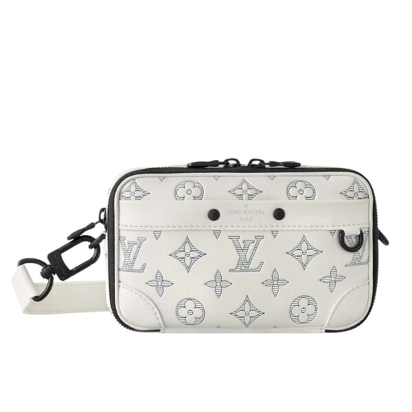 LOUIS VUITTON ALPHA WEARABLE WALLET MONOGRAM SHADOW WHITE AND NAVY 18CM M83383
