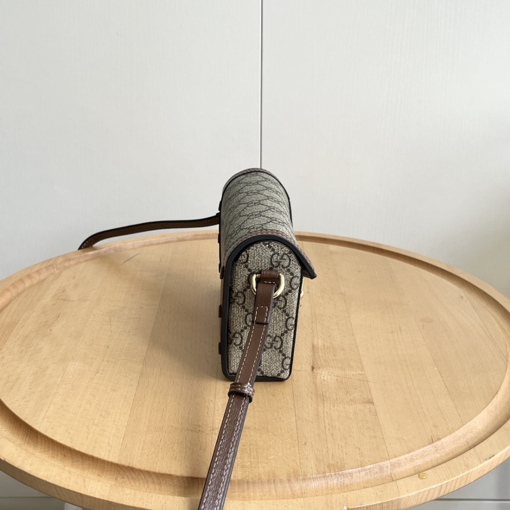 GUCCI HORSEBIT 1955 MINI BAG BEIGE AND DARK BROWN GG SUPREME 18CM 699296 92TCG 8563 - Image 4