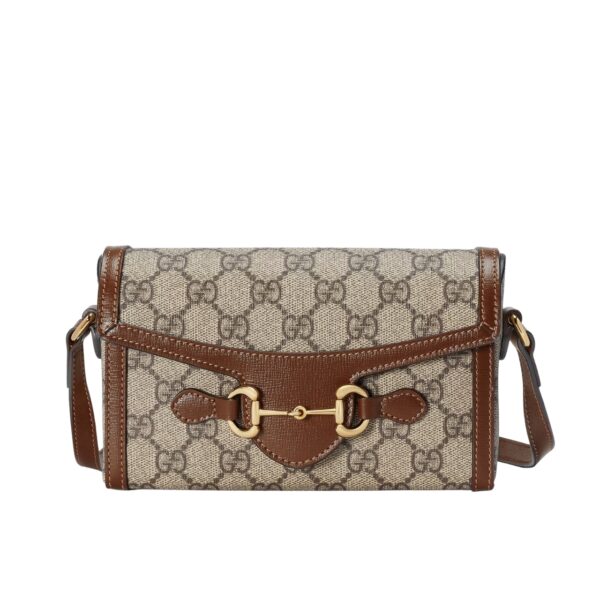 GUCCI HORSEBIT 1955 MINI BAG ‎BEIGE AND DARK BROWN GG SUPREME 18CM ‎699296 92TCG 8563