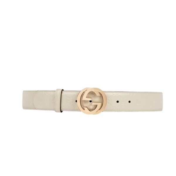 GUCCI BELT WITH INTERLOCKING G BUCKLE WHITE LEATHER 370543 CWC1G 9022