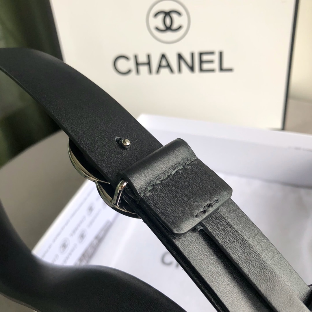 CHANEL PEARL AND LEATHER SILVER TONE METAL BLACK 3CM - Image 7