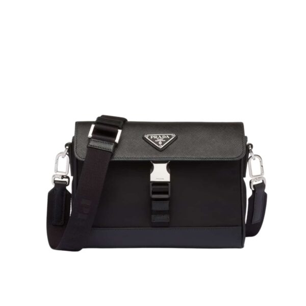 PRADA RE NYLON AND SAFFIANO SHOULDER BAG BLACK 20CM 2VD053 2DMH F0002 V OOO