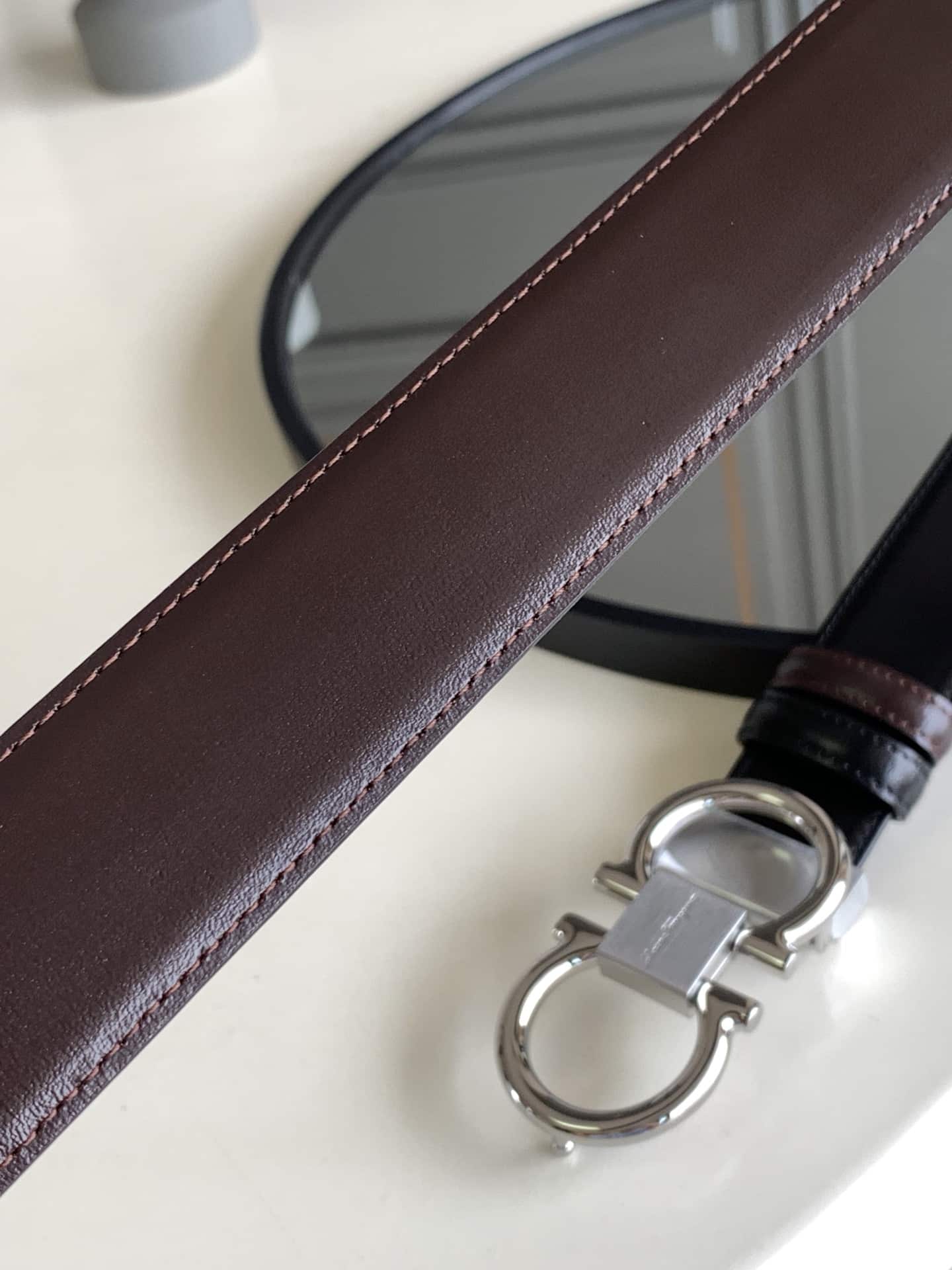 SALVATORE FERRAGAMO REVERSIBLE LEATHER BELT BLACK 3.5CM - Image 5