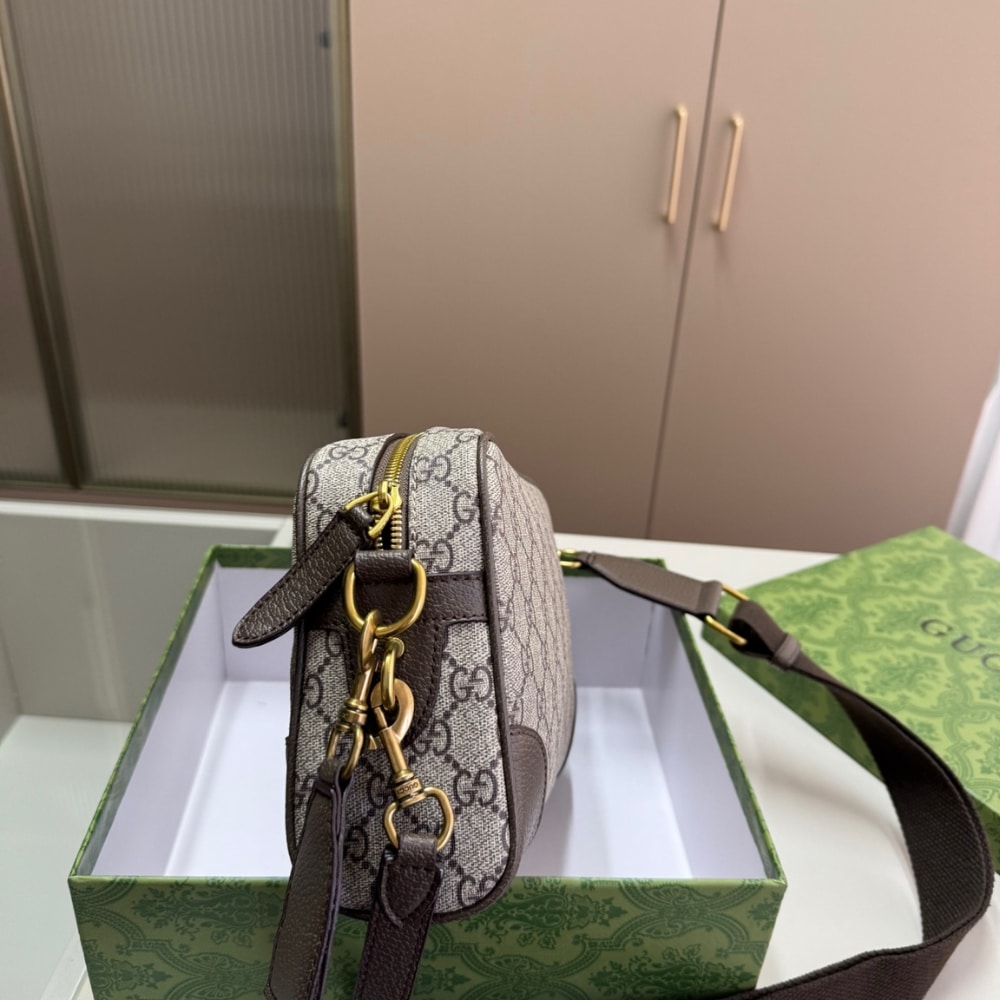 GUCCI GG EMBLEM SMALL CROSSBODY BAG GREY AND DARK BROWN 23CM - Image 5