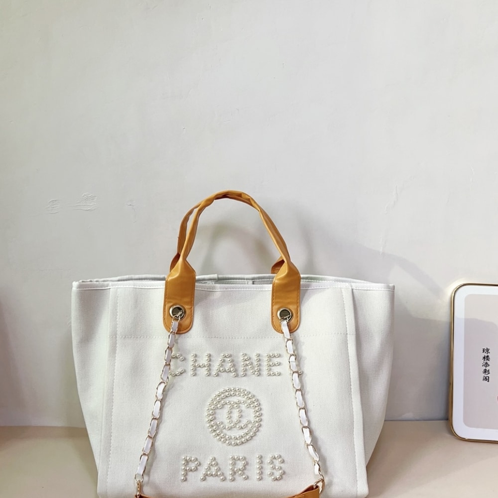 CHANEL CC CANVAS PEARL DEAUVILLE WHITE 48CM - Image 2