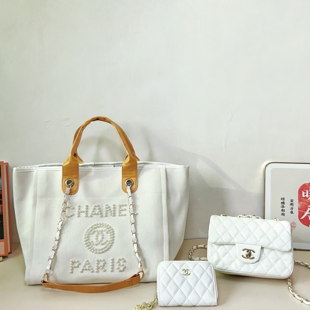 CHANEL CC CANVAS PEARL DEAUVILLE WHITE 48CM - Image 4