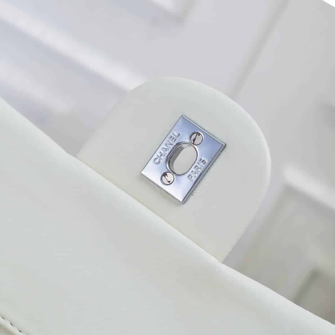 CHANEL CLASSIC DOUBLE FLAP BAG WHITE SILVER HARDWARE 25CM - Image 7