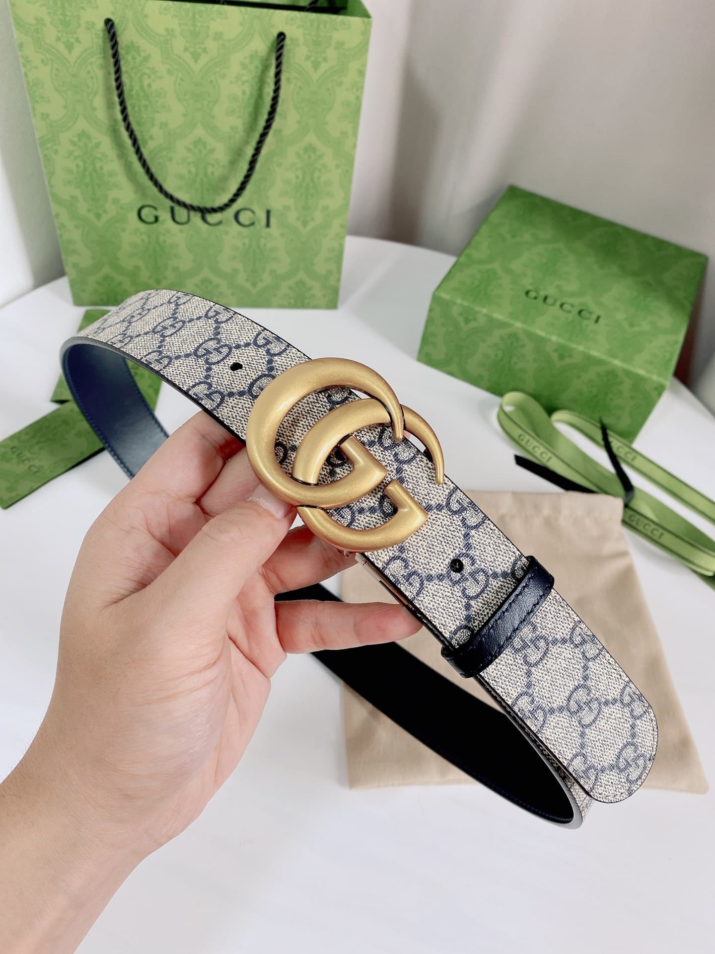 GUCCI SUPREME BELT WITH G BUCKLE GOLD METAL 3.8CM - Image 8