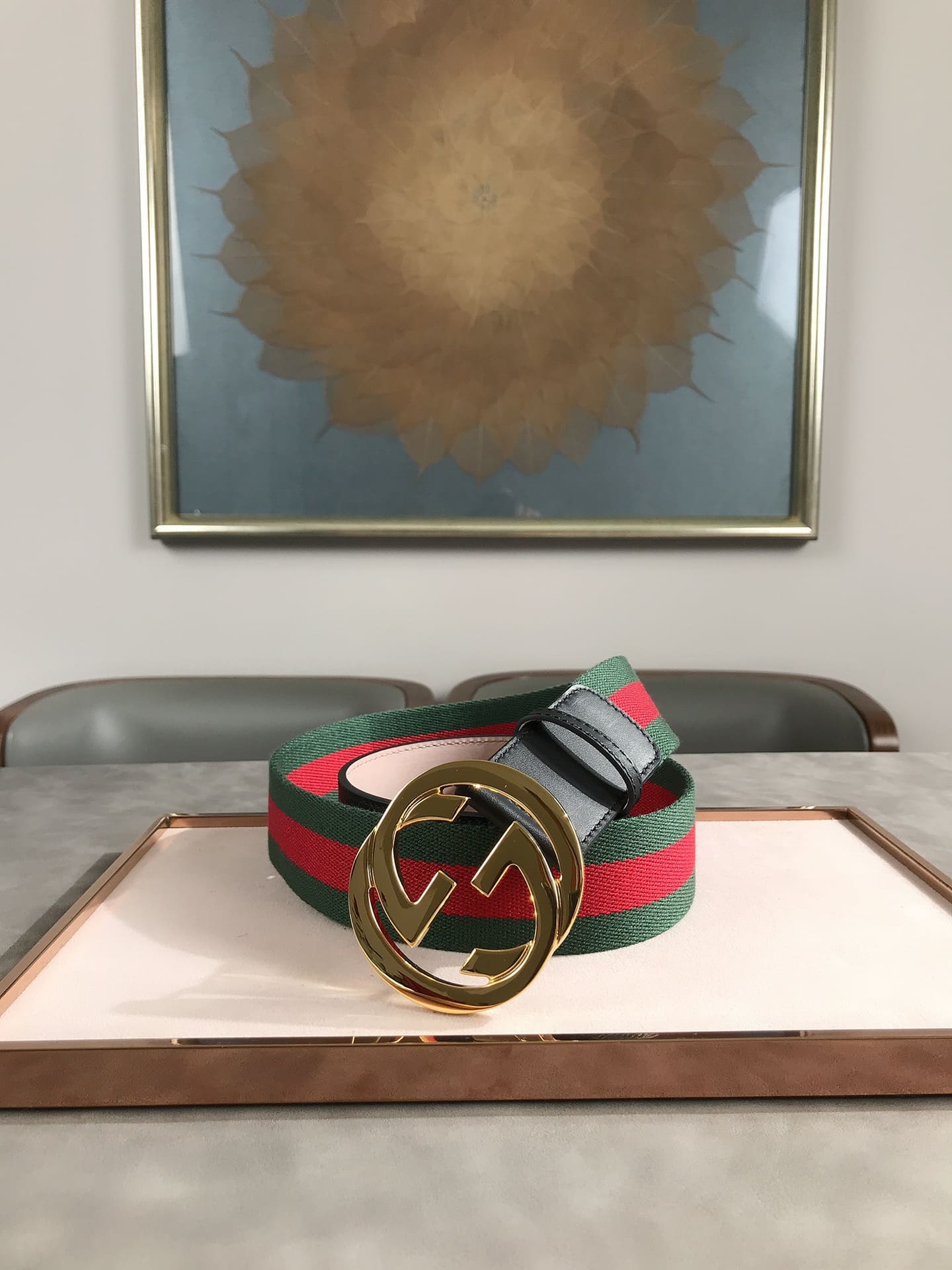 GUCCI WEB BELT WITH G BUCKLE GREEN 4CM - Image 6