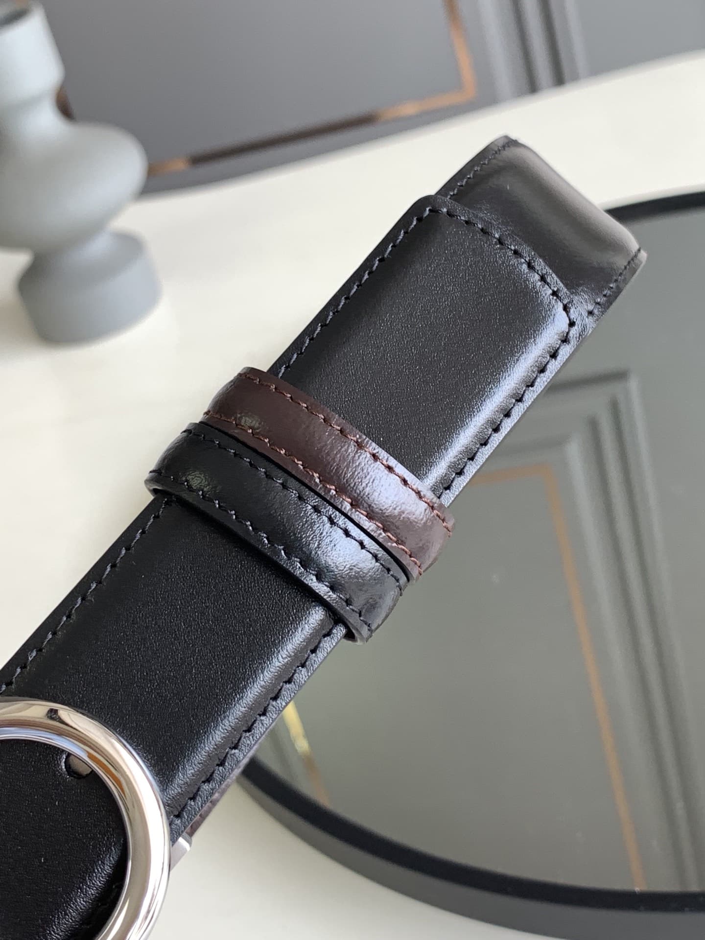 SALVATORE FERRAGAMO REVERSIBLE LEATHER BELT BLACK 3.5CM - Image 4