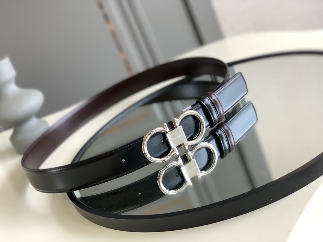 SALVATORE FERRAGAMO REVERSIBLE LEATHER BELT BLACK 3.5CM - Image 3