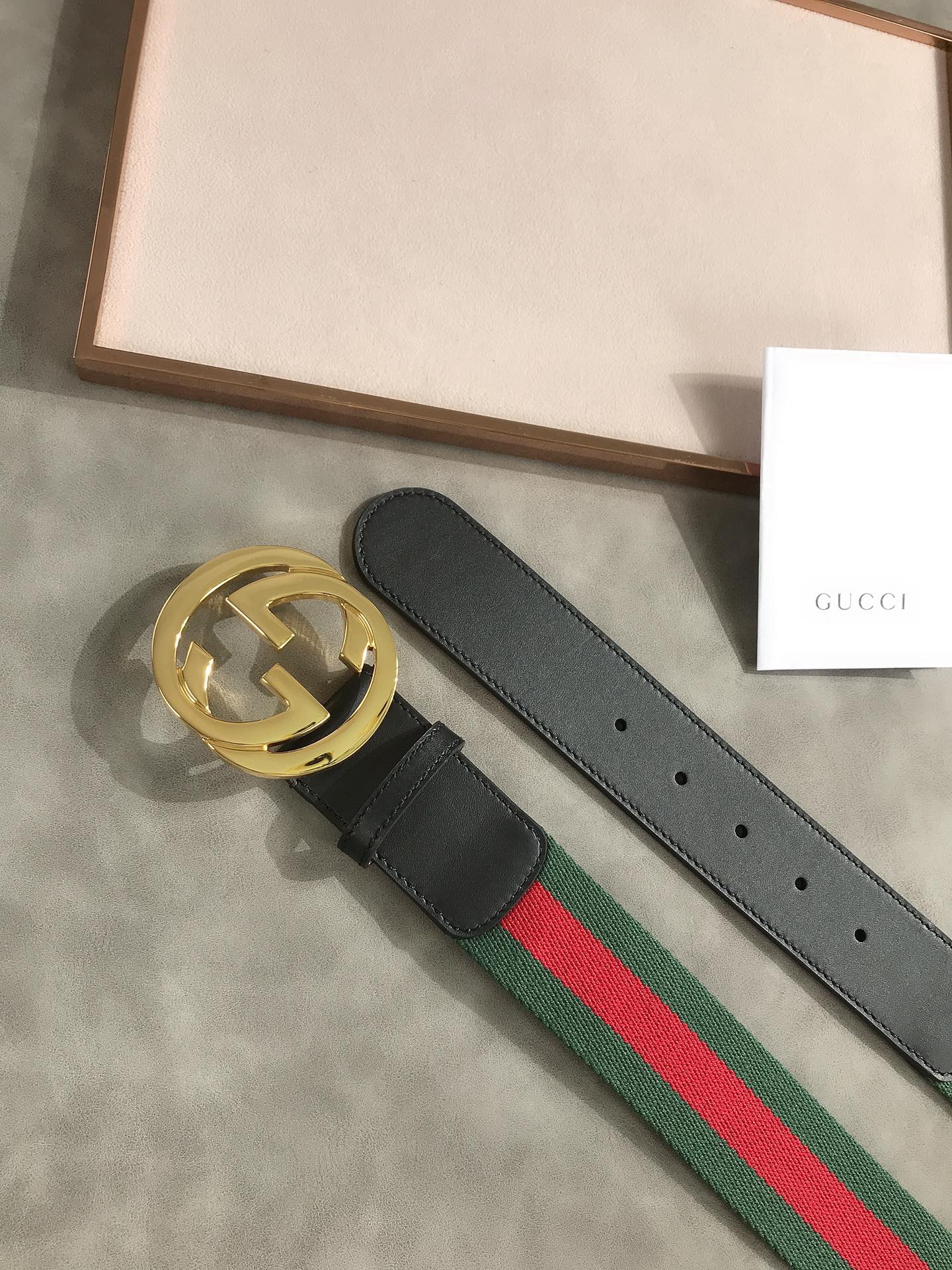 GUCCI WEB BELT WITH G BUCKLE GREEN 4CM - Image 4