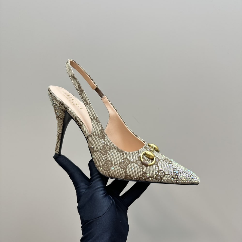 GUCCI WOMEN'S HORSEBIT PUMP GG CANVAS BEIGE AND DARK BROWN 812176 FAD21 2549 - Image 7