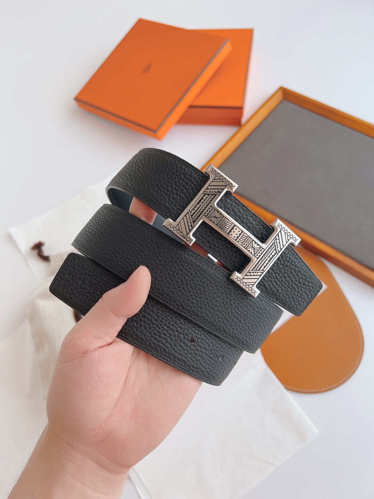 HERMES TOUAREG LEATHER BELT BLACK 38MM - Image 7