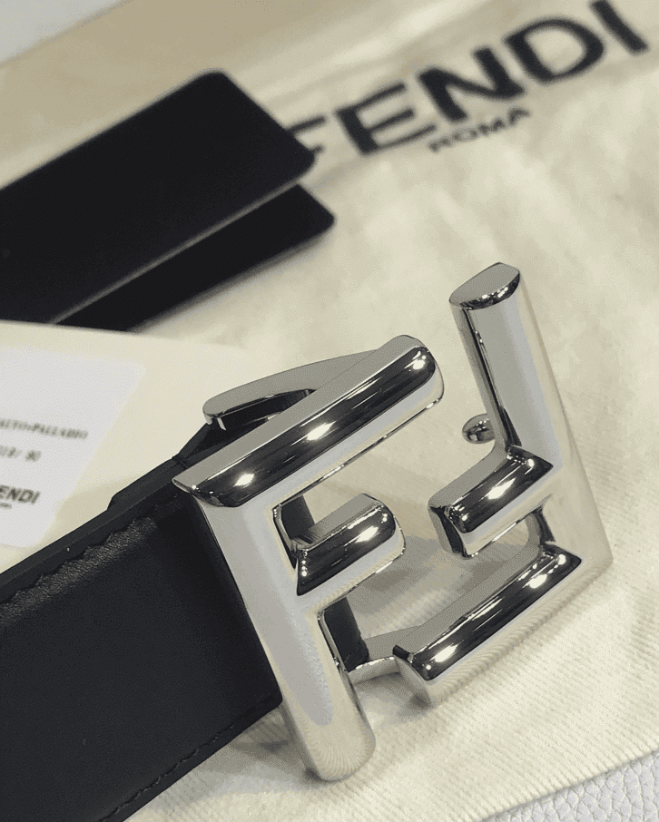FENDI BLACK LEATHER BELT WITH FF SILVER BUCKLE 40MM - Image 4