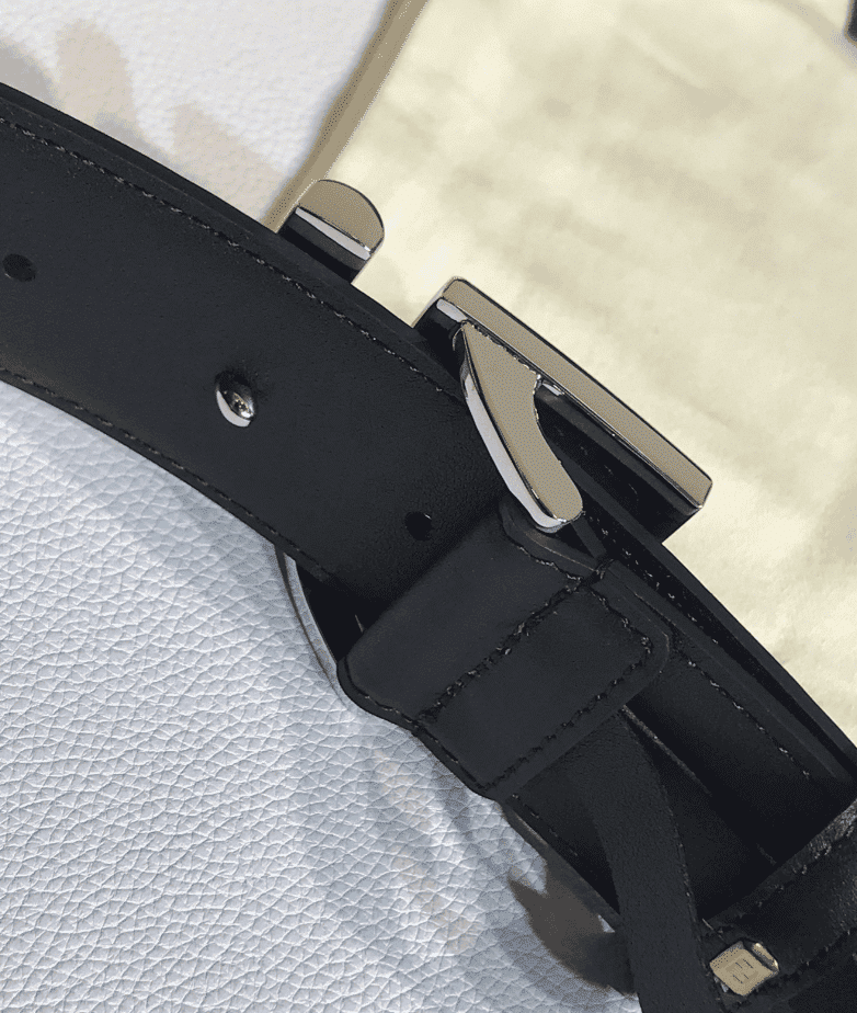 FENDI BLACK LEATHER BELT WITH FF SILVER BUCKLE 40MM - Image 5